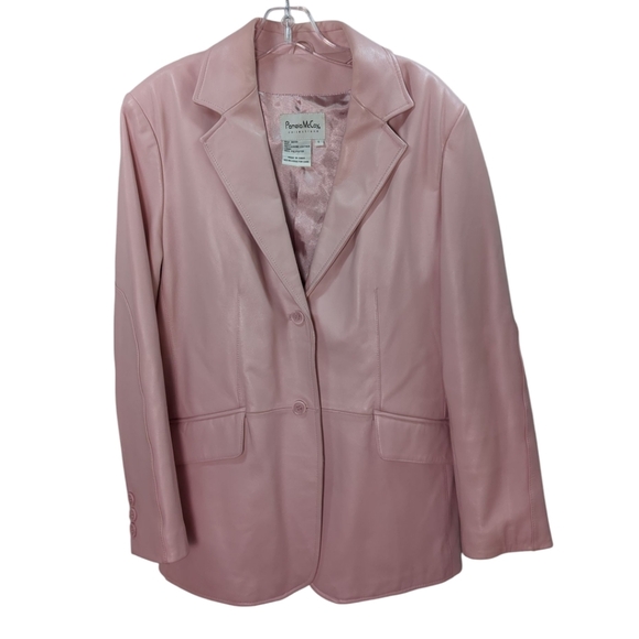 Pamela McCoy Blush Baby Pink Leather Blazer Jacket SZ Large Lk New! - Picture 2 of 7